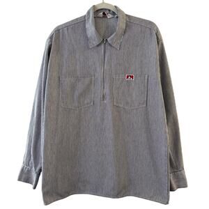 Vintage Ben Davis Made in USA Hickory Striped Quarter Zip Collared Work Shirt LG